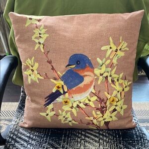 LIKE NEW=Embroidered “Robin Red Breast Zippered Accent Pillow